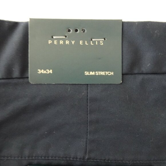 Perry Ellis Chino Pants Men's Size 34x34 Blue Slim Fit Stretch Spill Repellent - Picture 9 of 11